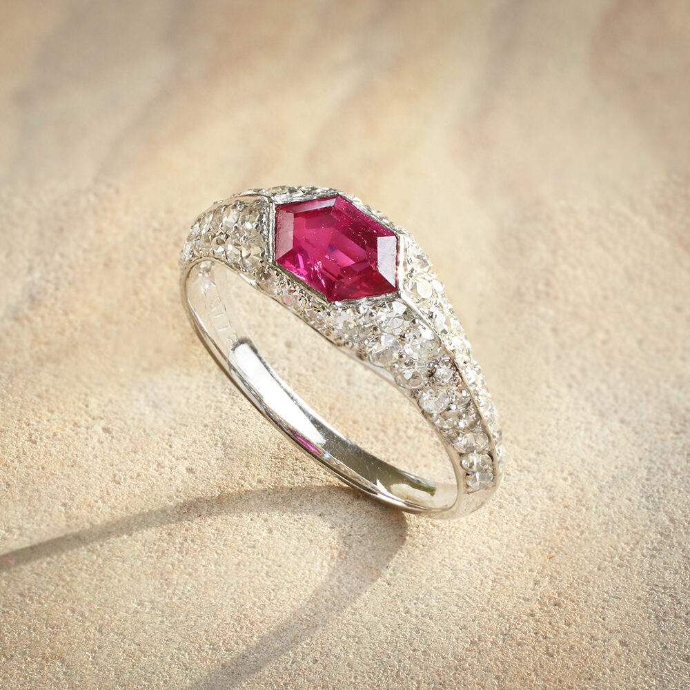 Modernist Ruby and Diamond Ring