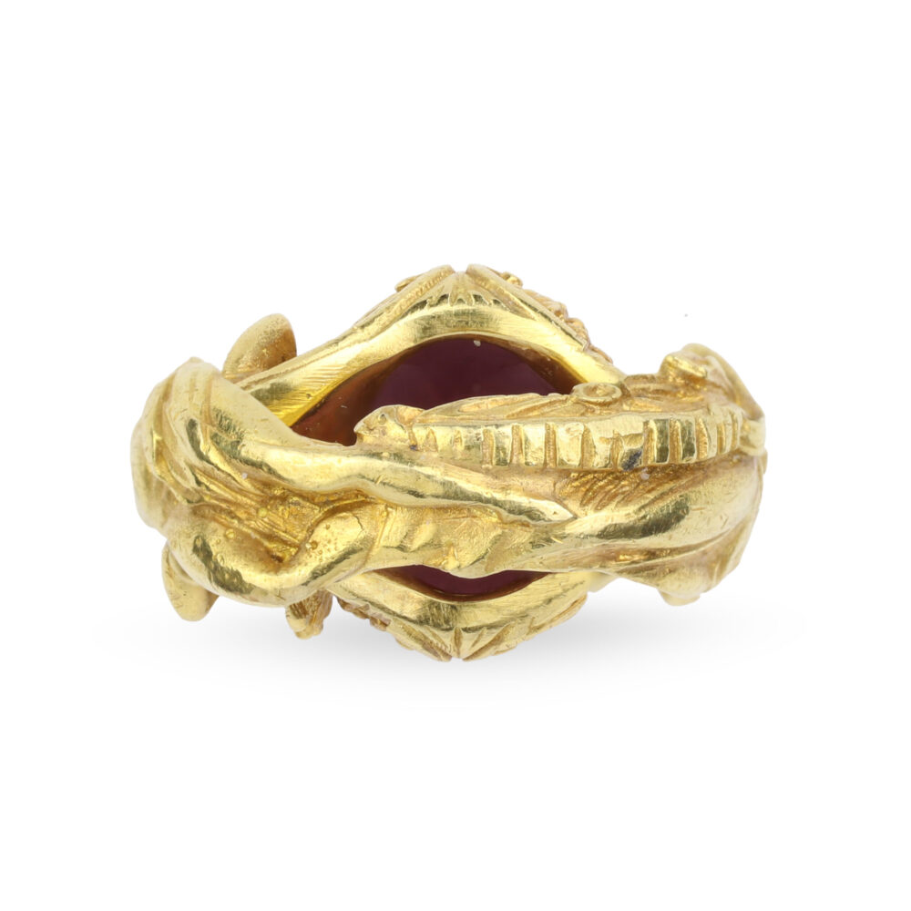 Classical Revival Garnet and 18k Gold Ring