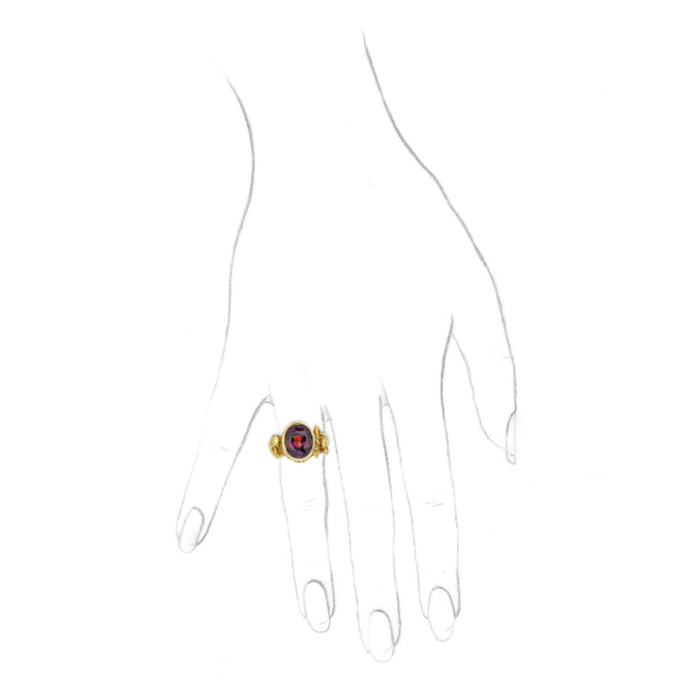 Classical Revival Garnet and 18k Gold Ring