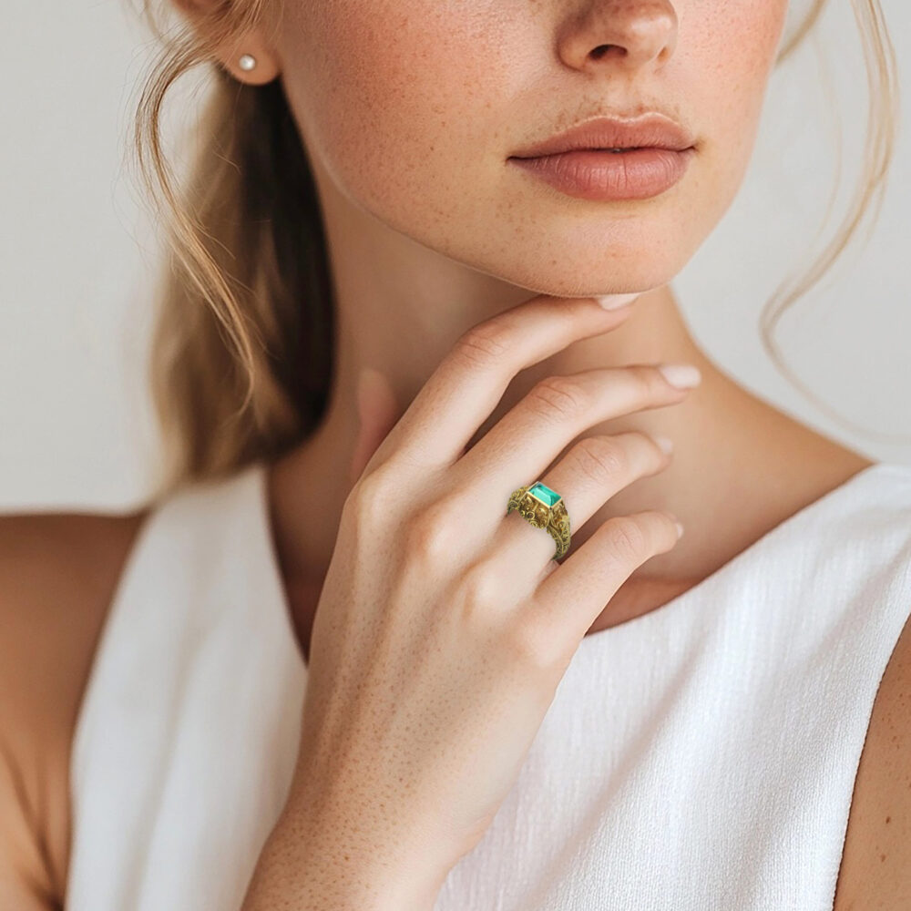 Gothic Revival Emerald and Gold Ring - Image 2