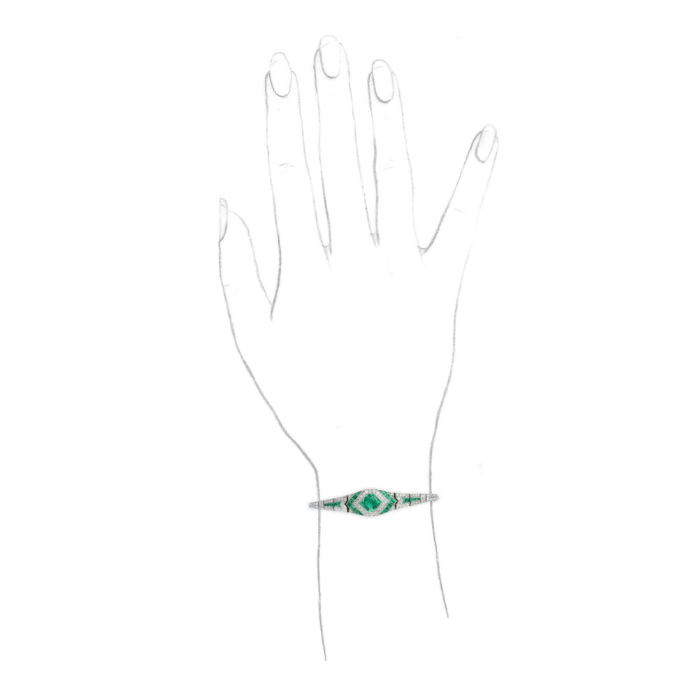 Art Deco Platinum, Emerald and Diamond Bracelet, By Georges Thibault