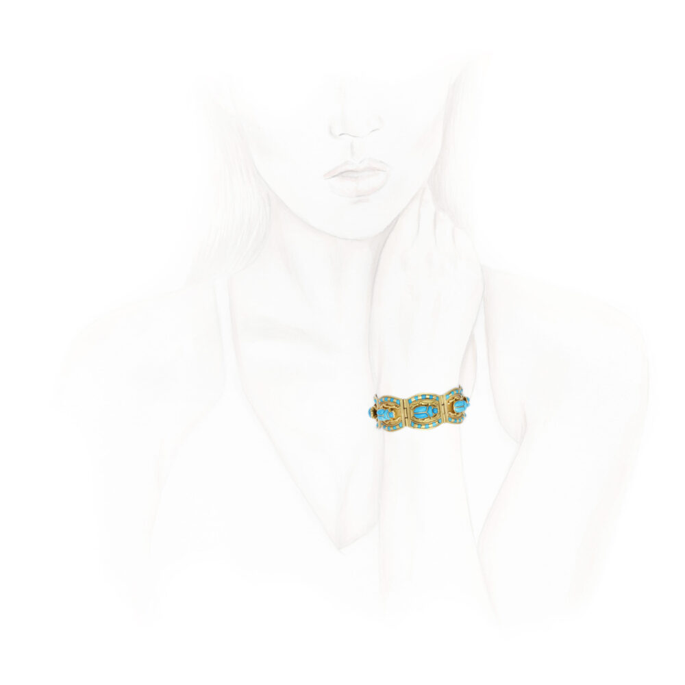 Egyptian Revival Glass and Gold Bracelet