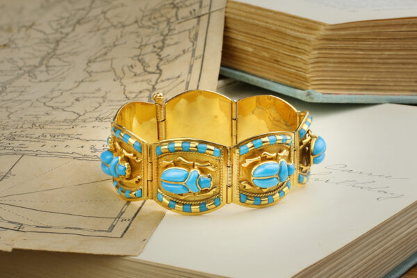 Egyptian Revival Glass And Gold Bracelet