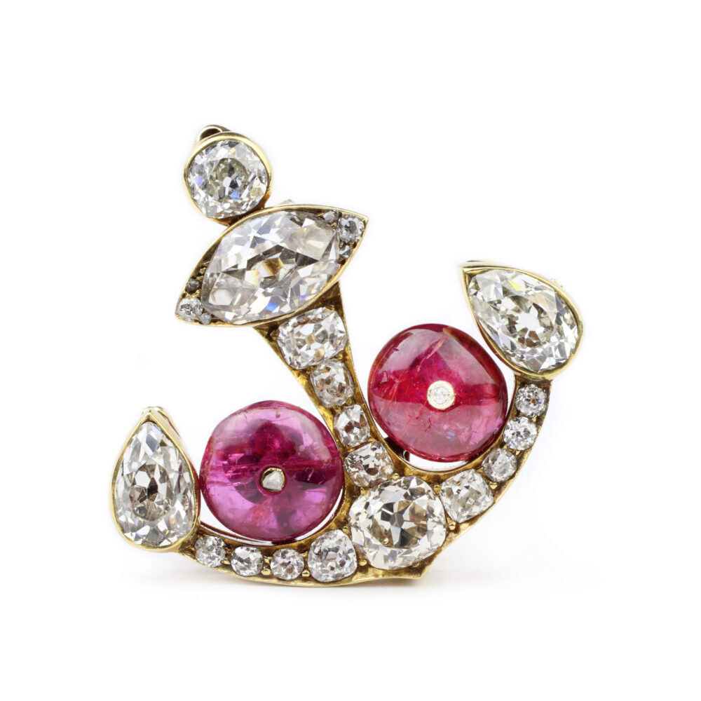 Antique Ruby and Diamond Anchor Brooch