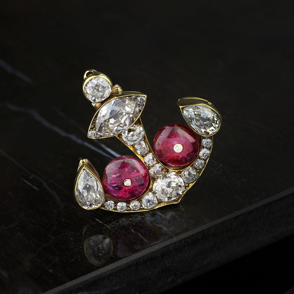 Antique Ruby and Diamond Anchor Brooch