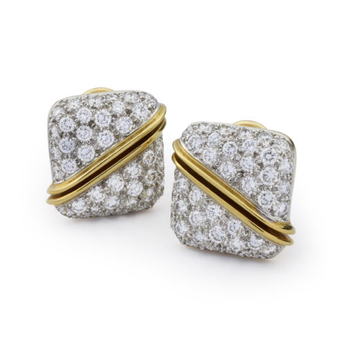 Diamond Set Platinum and Gold Ear Clips