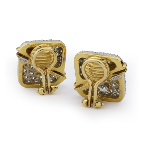 Diamond Set Platinum and Gold Ear Clips