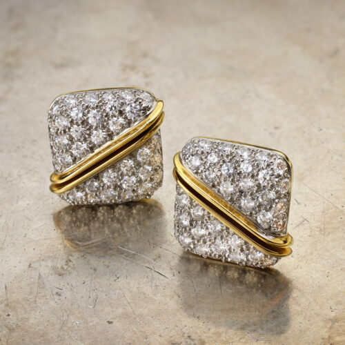 Diamond Set Platinum and Gold Ear Clips