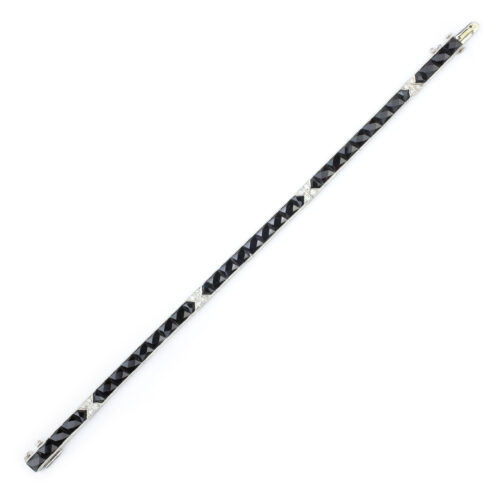 Onyx, Diamond and Platinum Line Bracelet