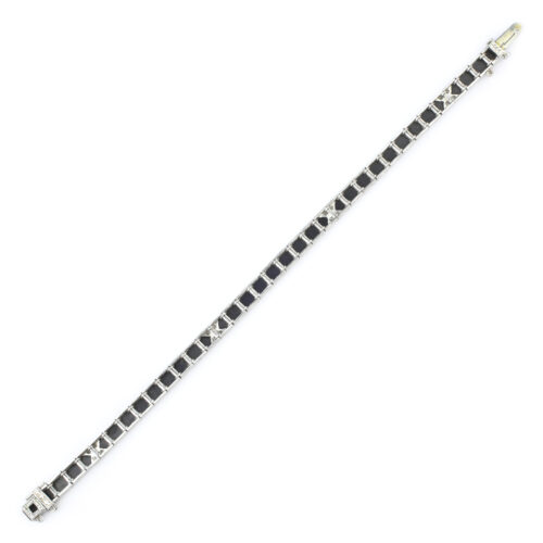 Onyx, Diamond and Platinum Line Bracelet