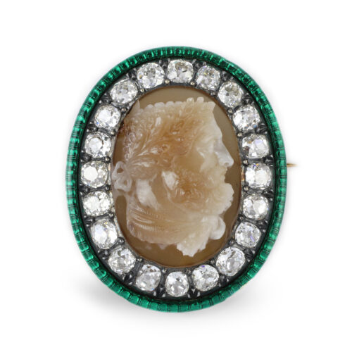 Agate Cameo, Enamel and Diamond Brooch