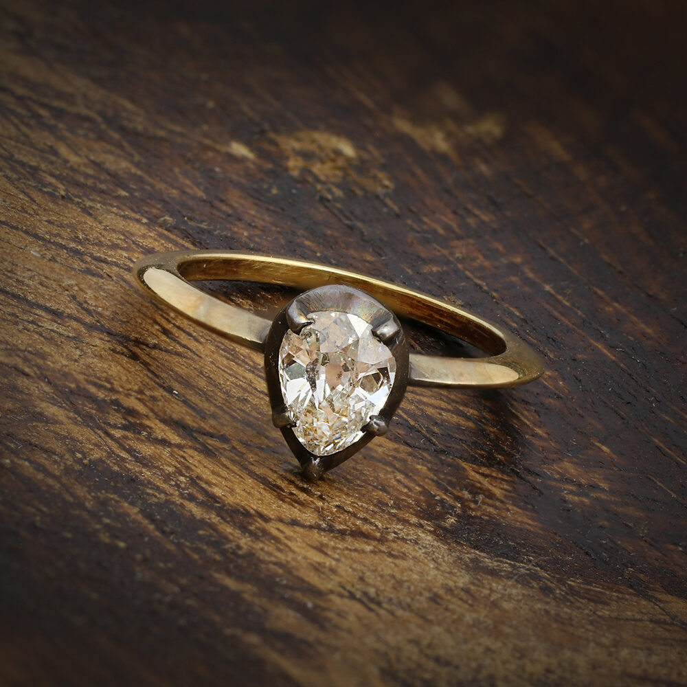 Old Cut Pear Shaped Diamond Ring