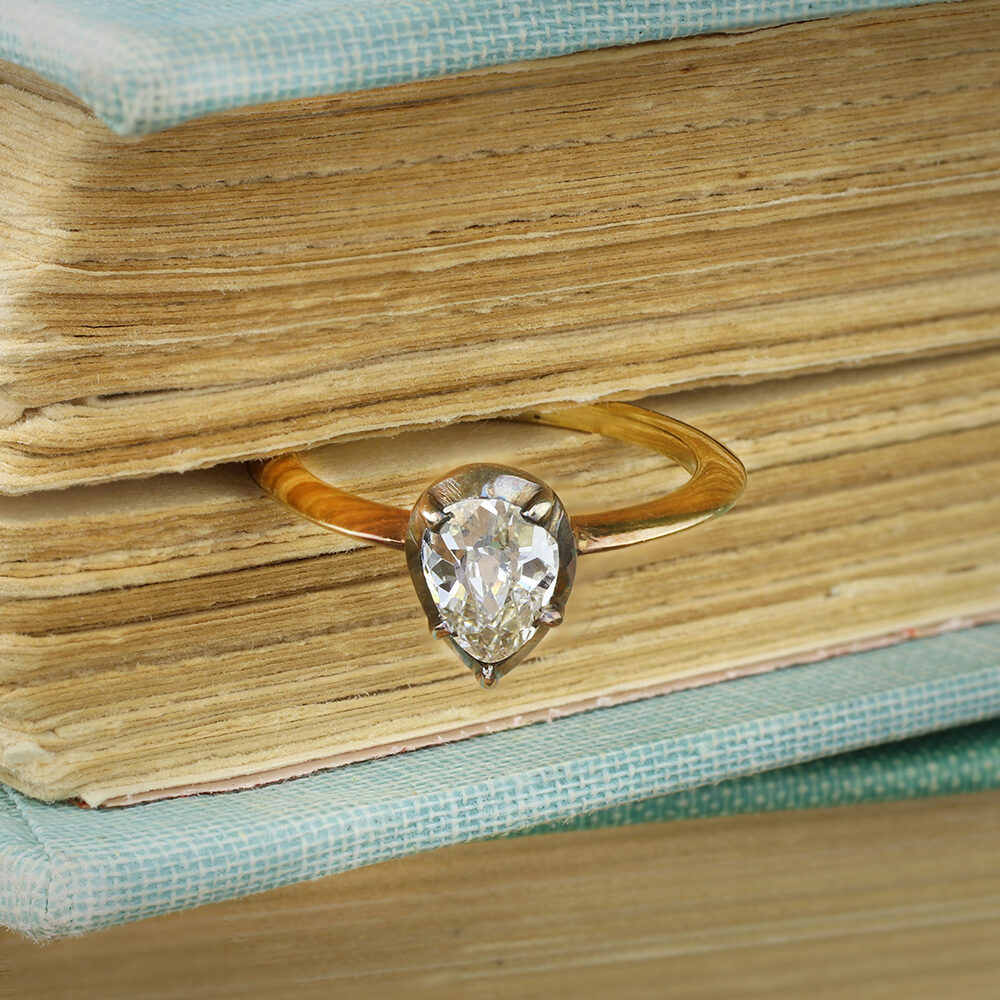 Old Cut Pear Shaped Diamond Ring