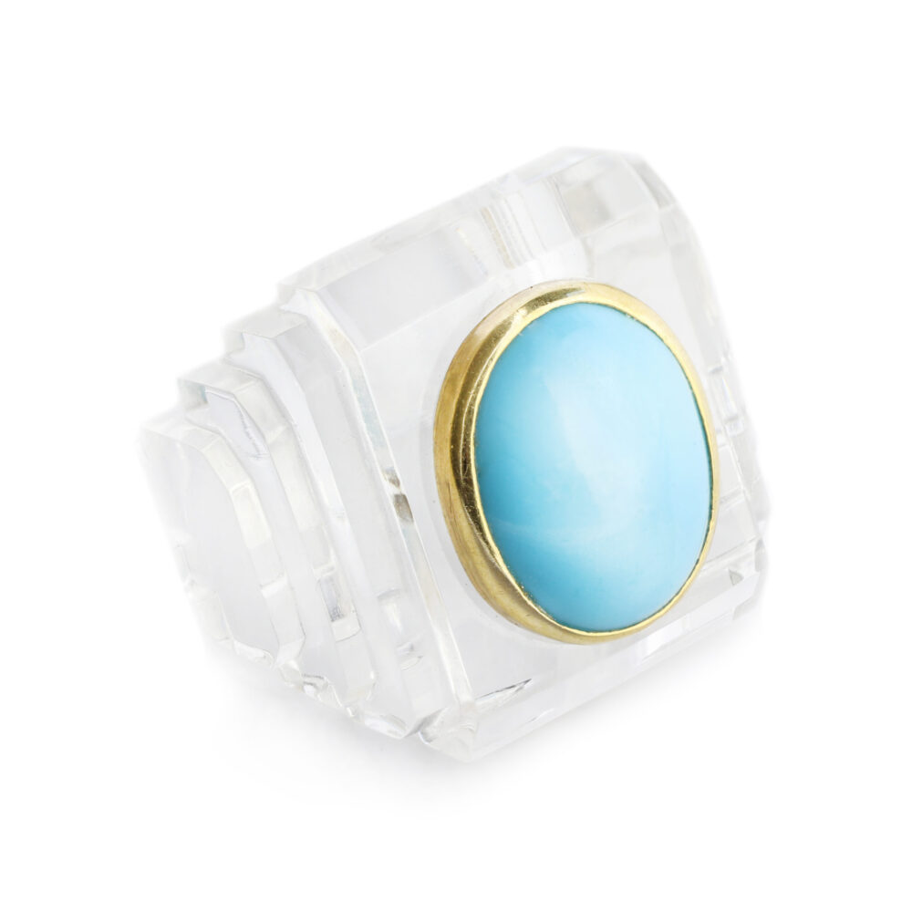 Boivin Rock Crystal and Turquoise Ring