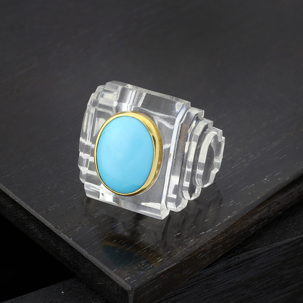 Boivin Rock Crystal and Turquoise Ring