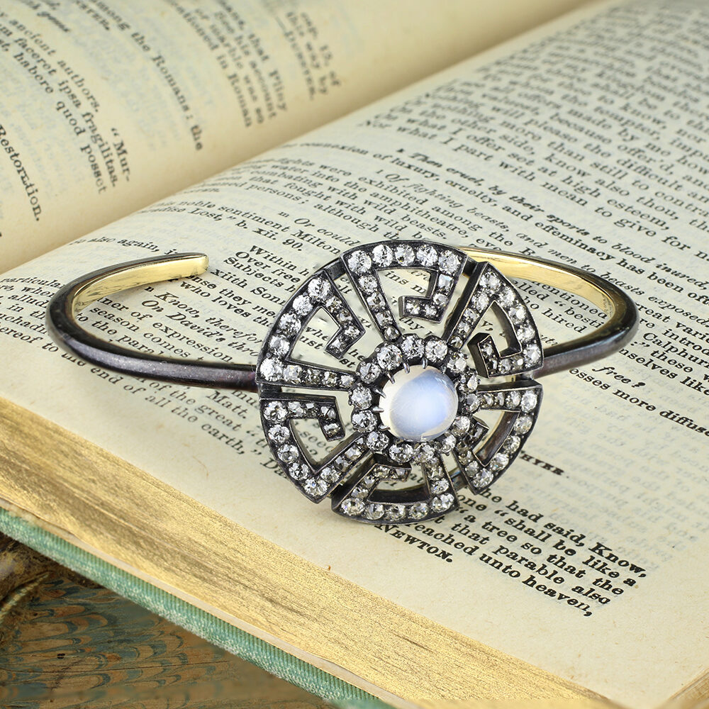 A Moonstone and Diamond Bangle Bracelet