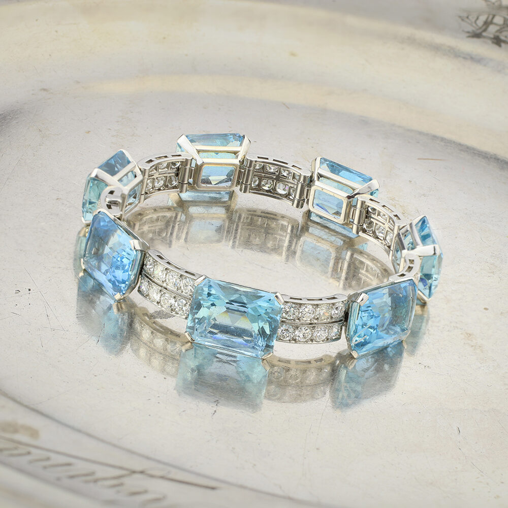 Art Deco Aquamarine and Diamond Bracelet