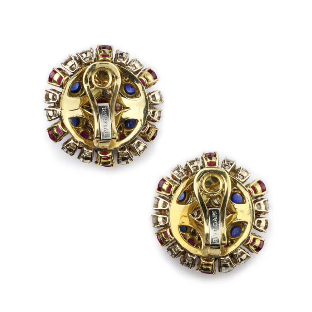 Bulgari Sapphire, Ruby and Diamond Ear Clips