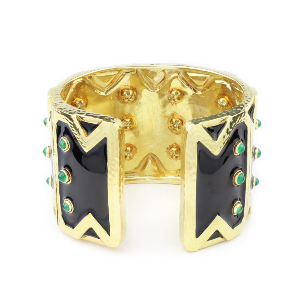David Webb Enamel, Emerald and Gold Cuff Bracelet