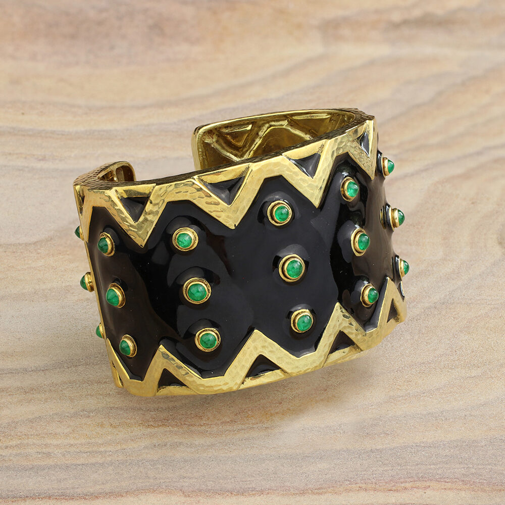 David Webb Enamel, Emerald and Gold Cuff Bracelet