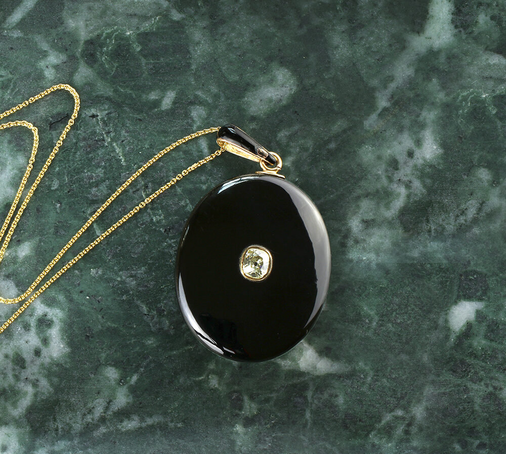Antique Onyx, Diamond and Gold Locket Pendant