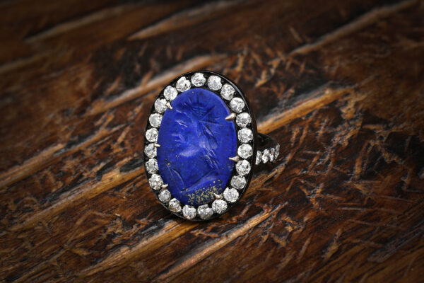 Lapis Lazuli Intaglio And Diamond Ring