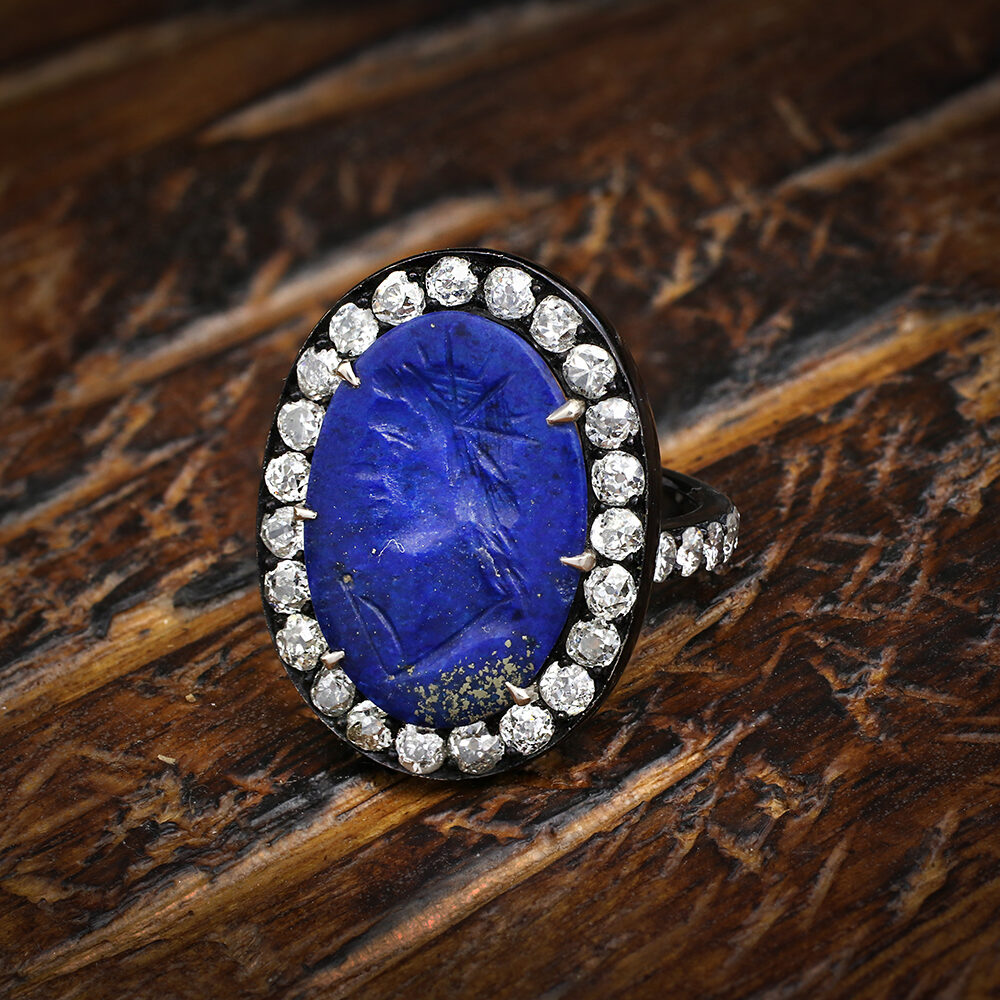Lapis Lazuli Intaglio and Diamond Ring