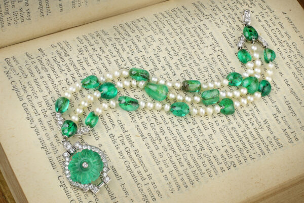 Cartier, Art Deco Emerald, Natural Pearl And Diamond Bracelet» Price On Request «
