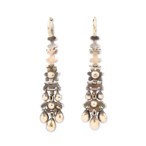 Antique Rose Cut Diamond Girandole Ear Pendants