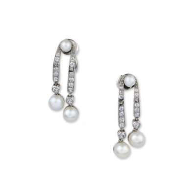 Cartier Belle Epoque Pearl and Diamond Ear Pendants - FD Gallery
