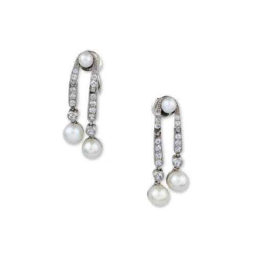 Cartier Belle Epoque Pearl and Diamond Ear Pendants