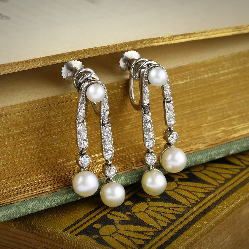 Cartier Belle Epoque Pearl and Diamond Ear Pendants