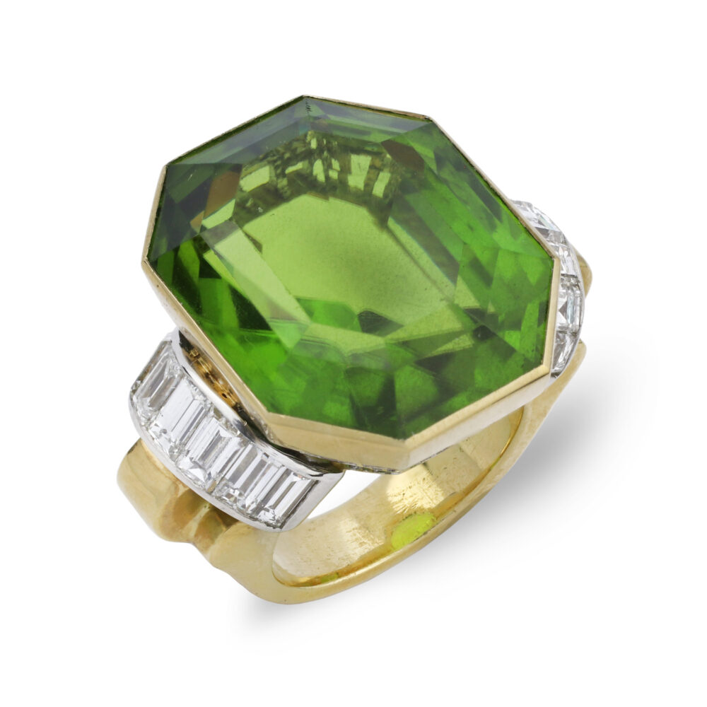 A Peridot and Diamond Ring