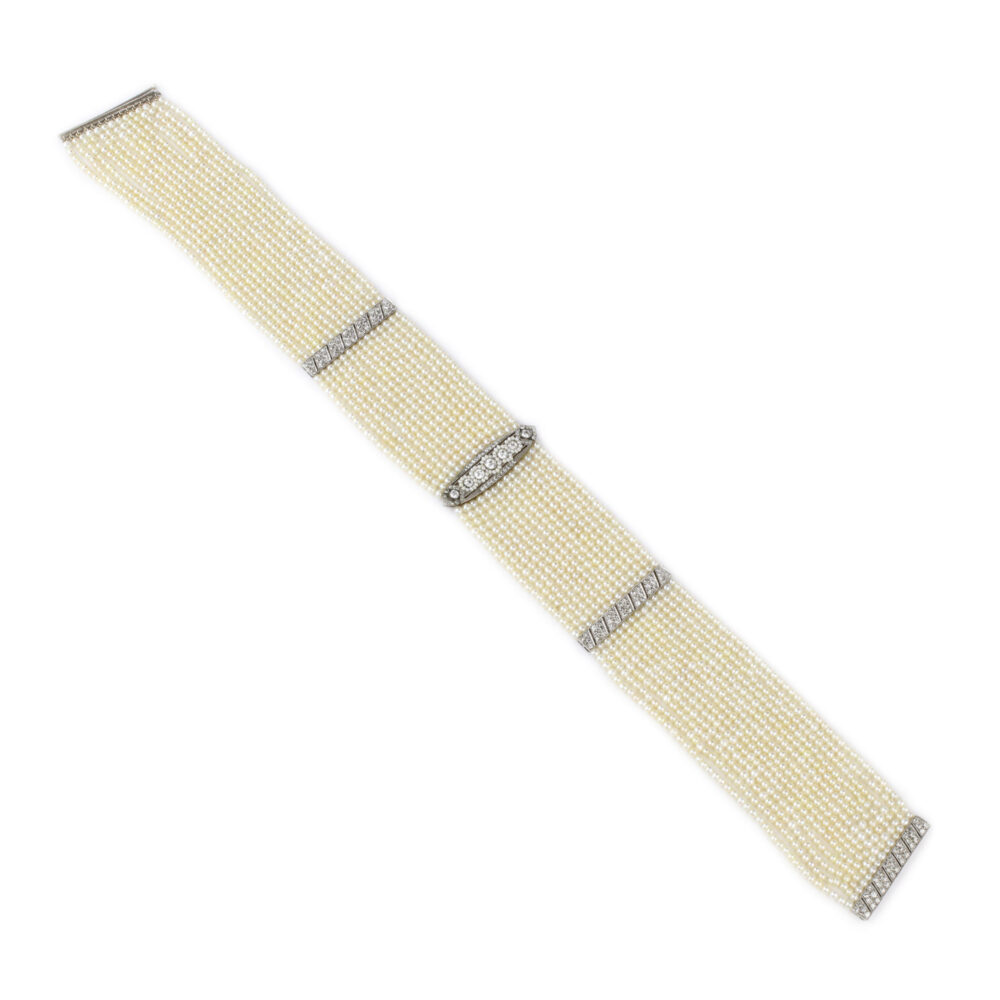 Antique Seed Pearl and Diamond Choker Necklace