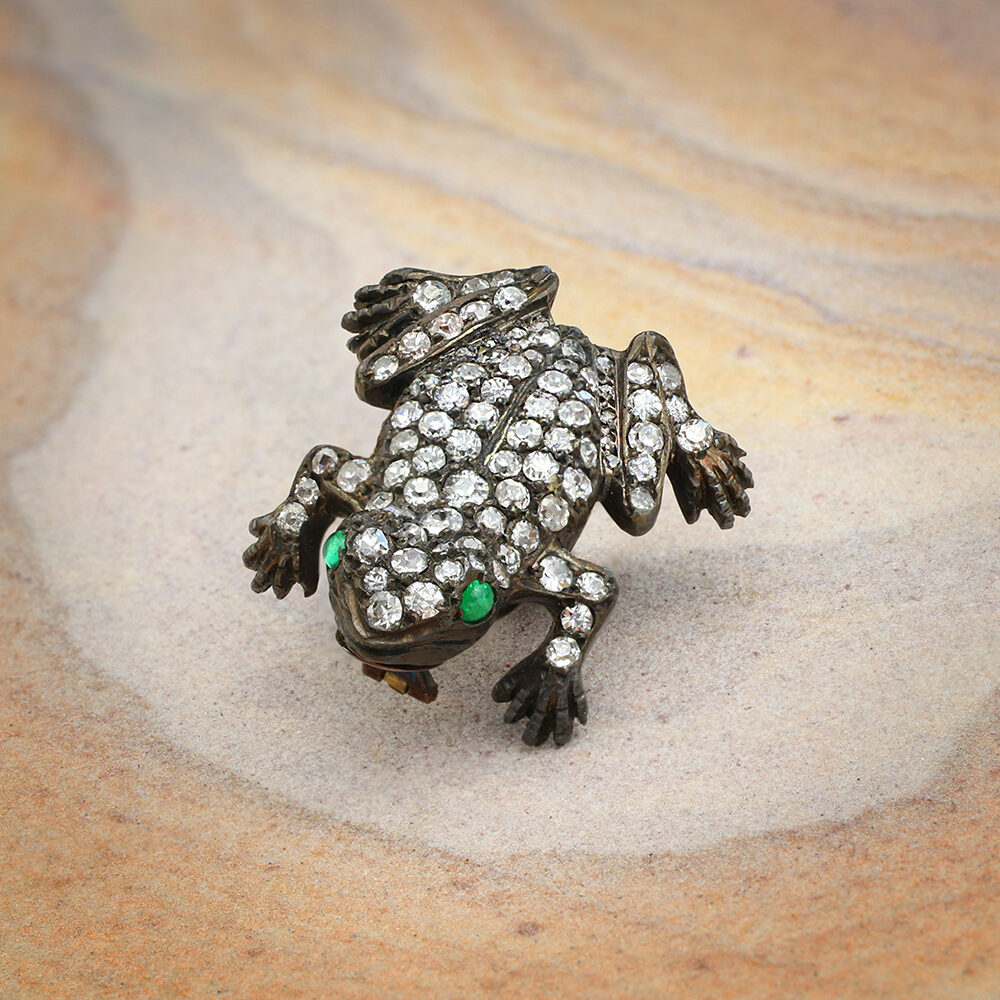 Antique Diamond and Emerald ‘Frog’ Brooch