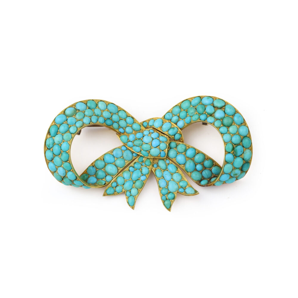 Antique Turquoise and Gold Bow Brooch