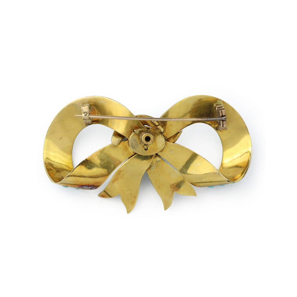 Antique Turquoise and Gold Bow Brooch