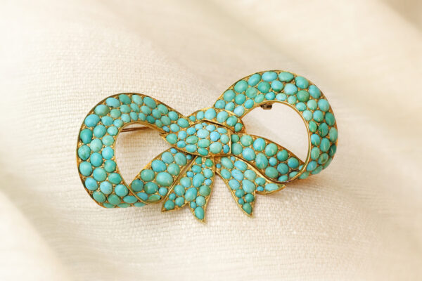 Antique Turquoise and Gold Bow Brooch