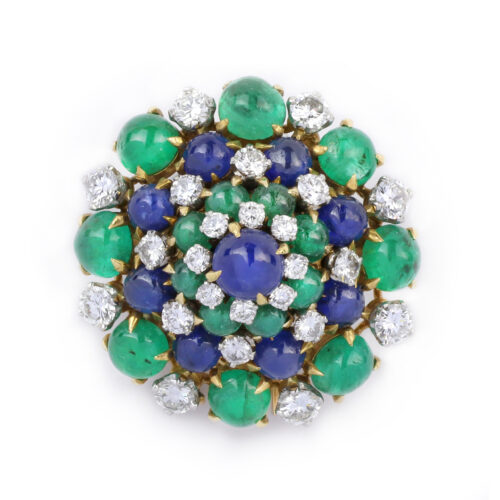 A Diamond, Emerald and Sapphire Brooch