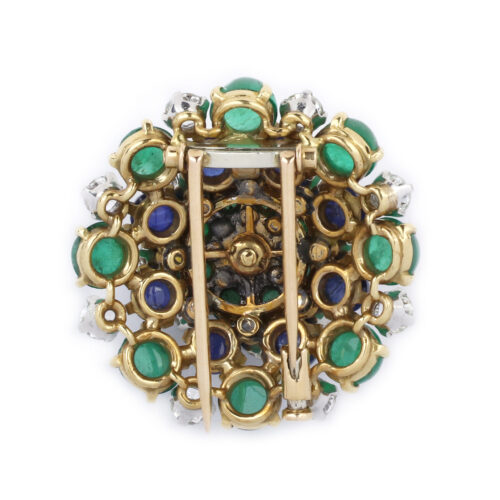 A Diamond, Emerald and Sapphire Brooch