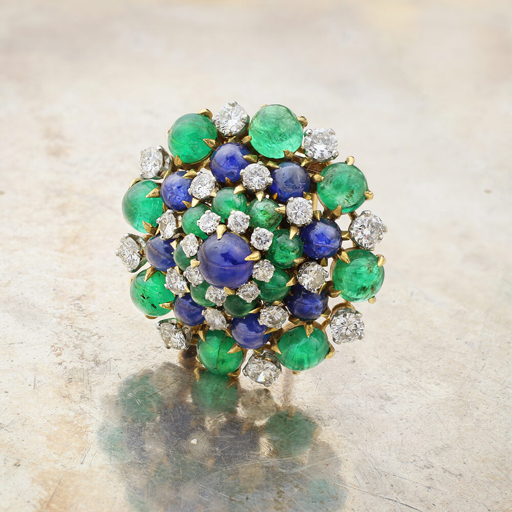 A Diamond, Emerald and Sapphire Brooch