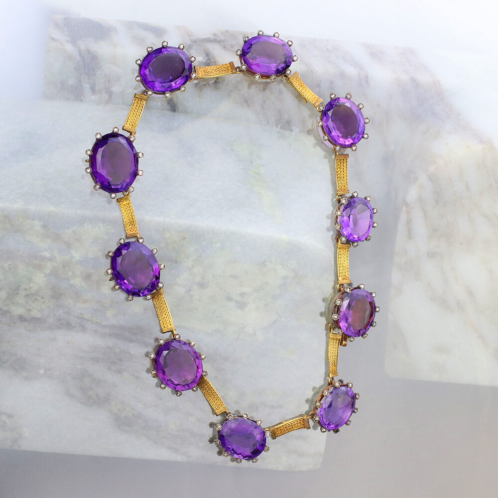 Antique Gold, Amethyst and Diamond Necklace