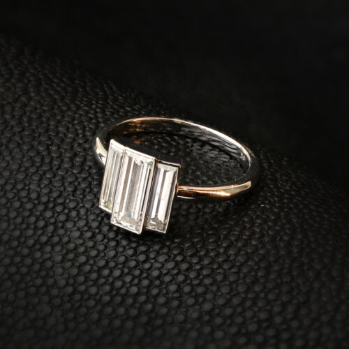 Three Stone Rectangular Step Cut Diamond Ring