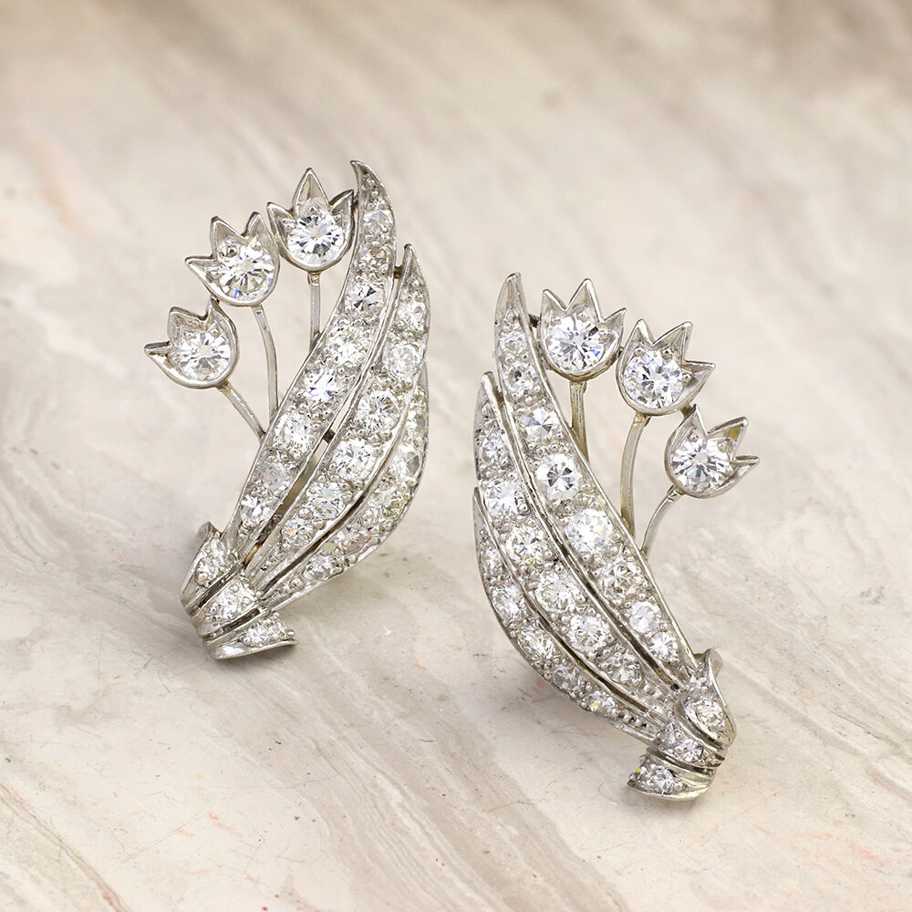 Diamond and Platinum Ear Clips