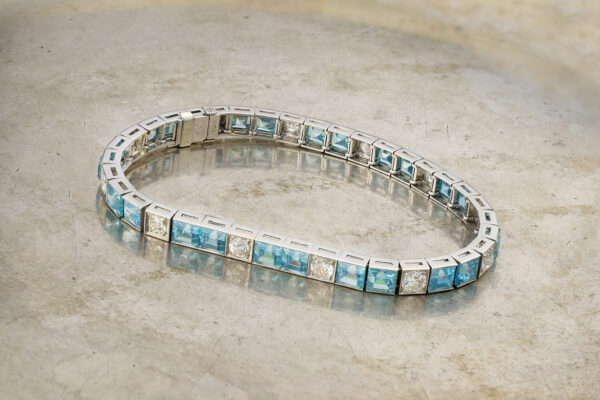 Aquamarine and Diamond Line Bracelet