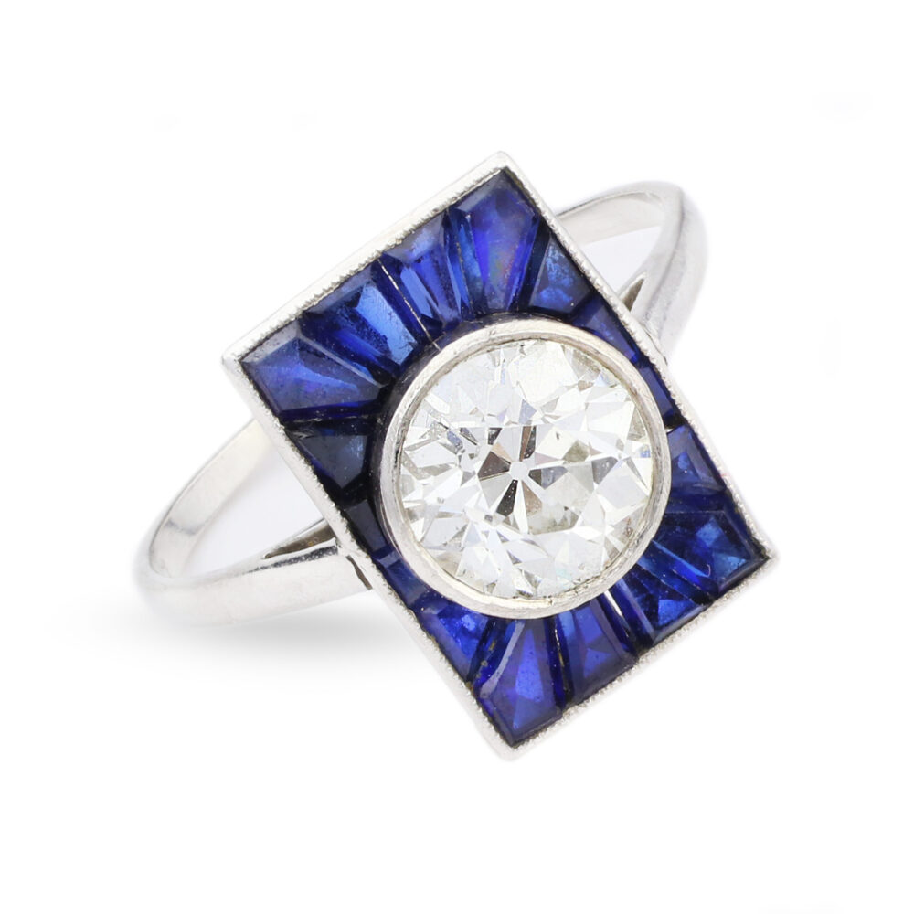 Art Deco Diamond and Sapphire Plaque Ring