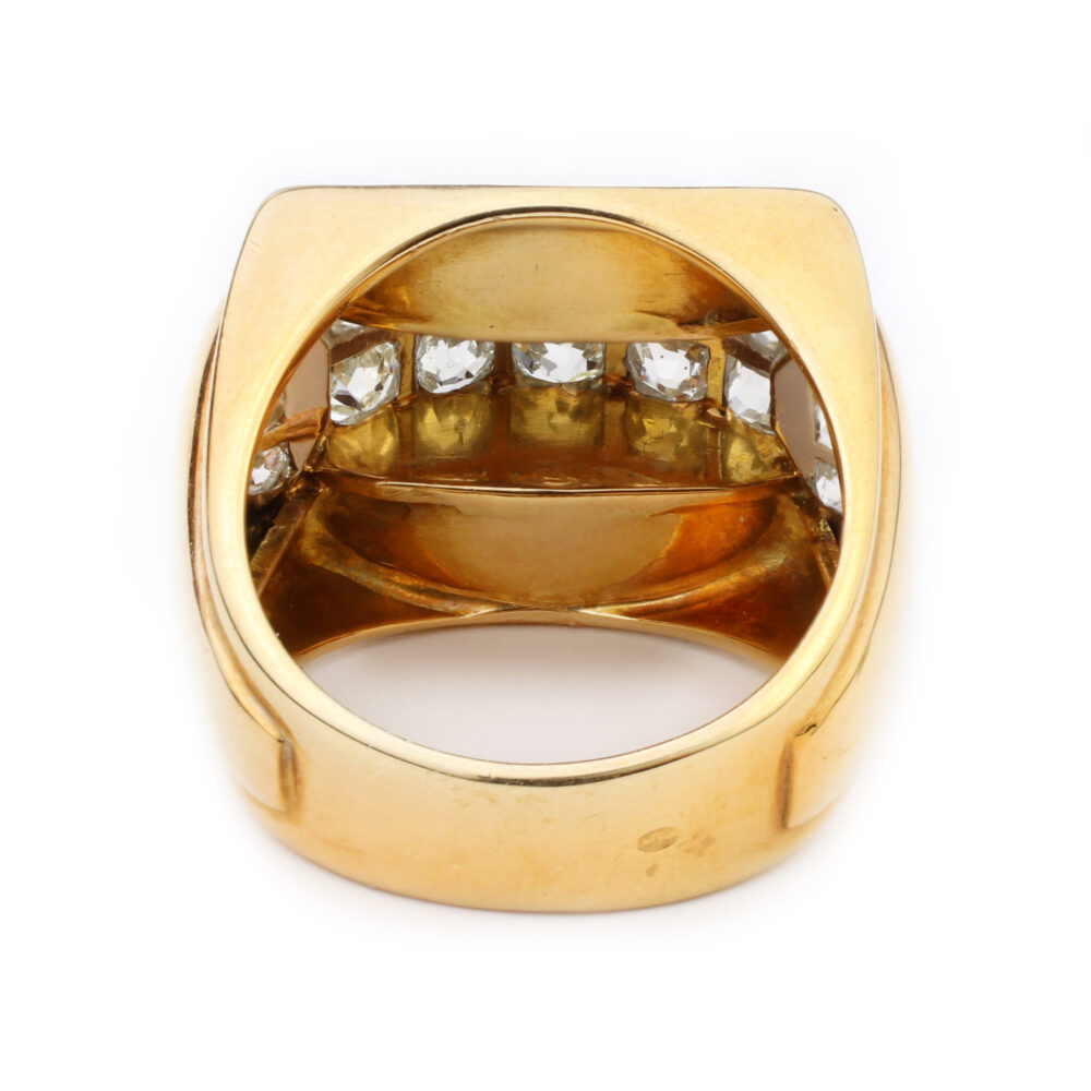 Retro Diamond Set Sculpted Gold and Platinum Ring