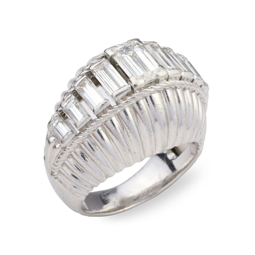 Baguette Diamond Set Platinum Cocktail Ring