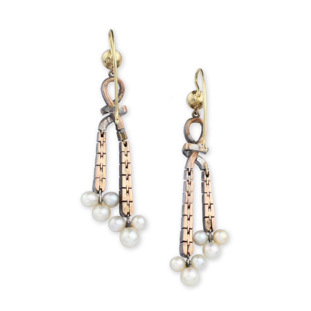 Antique Natural Pearl and Diamond Ear Pendants