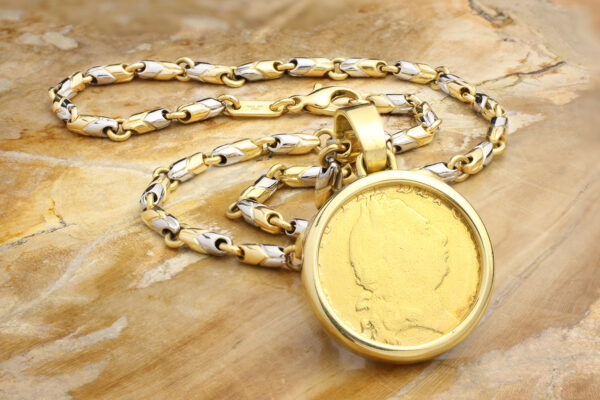 Bulgari ‘Monete’ Gold Coin Pendant With Steel And Gold Necklace